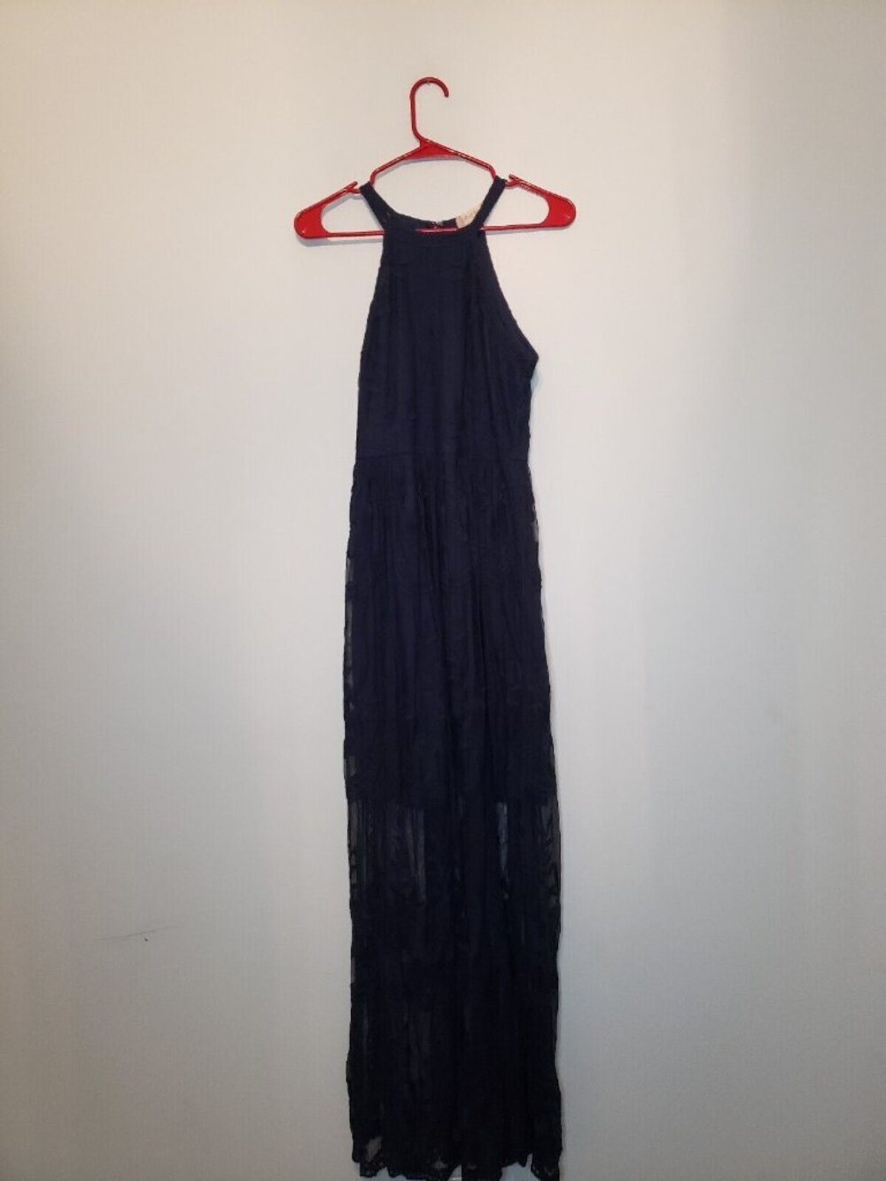 Altar'd State Women M Dress Maxi Length Dark Blue Sheer Mesh Overlay Sleeveless
